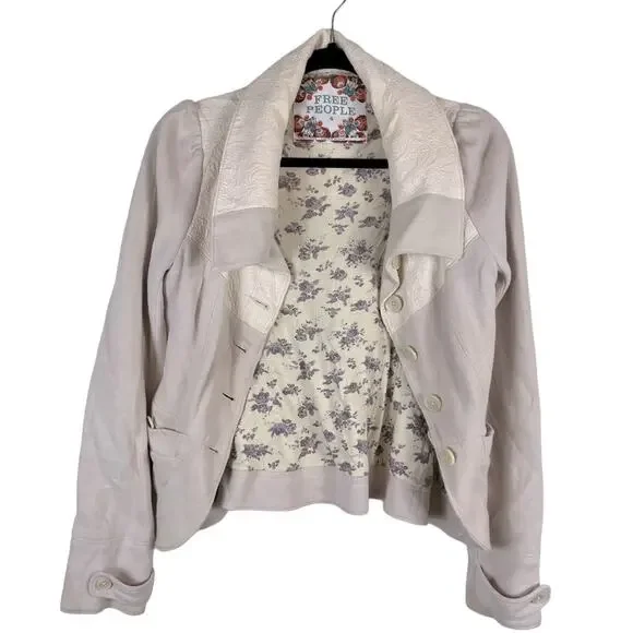 Free People Vintage Y2K Jacket Cropped Shacket Coat Cottage Granny Boho Small 4 - Picture 1 of 12